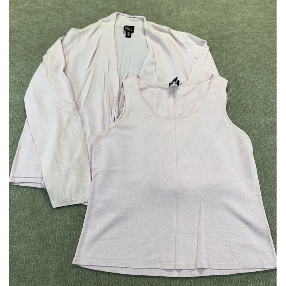 Eileen Fisher M Twin Set Pink Tank Cardigan Waterfall Minimalist Career